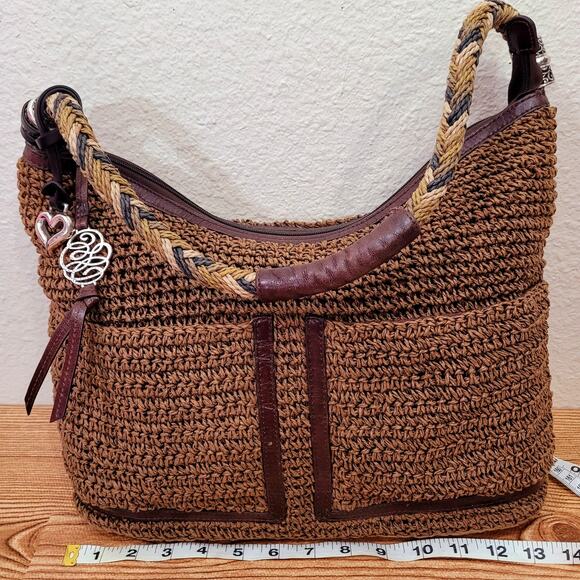 Brighton Barbados Crochet Leather Purse Raffia Handbag Boho Retro Style - Picture 10 of 15